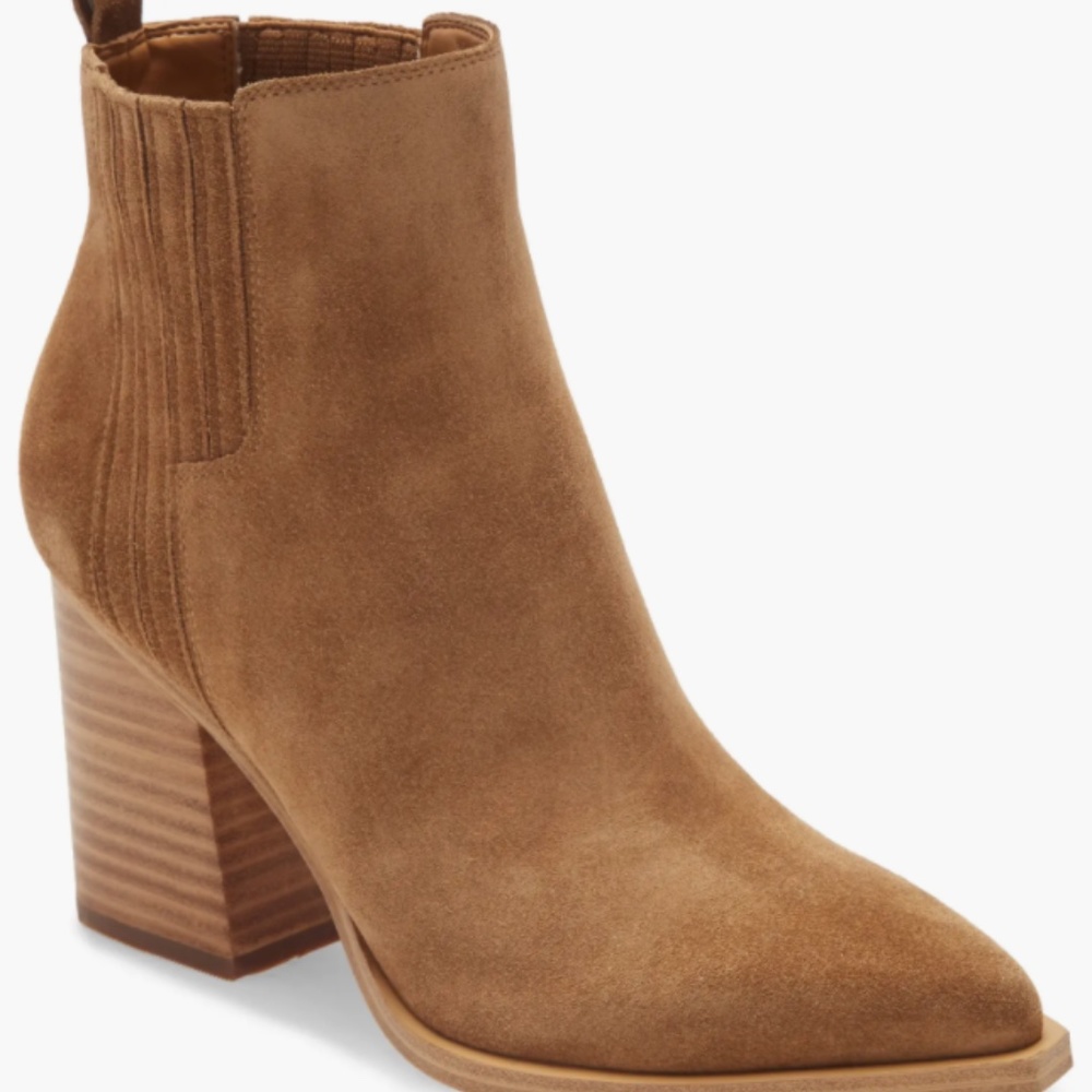 MARC FISHER | Oshay Pointed Toe Bootie, Tan Suede